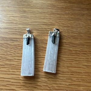 Selenite and black tourmaline pendant